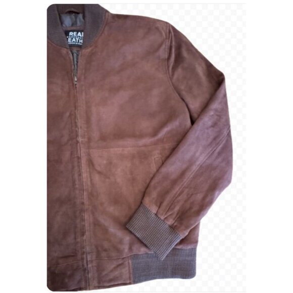 Vintage Suede Leather Rich Brown Bomber Jacket Men's L Coat - Picture 5 of 16